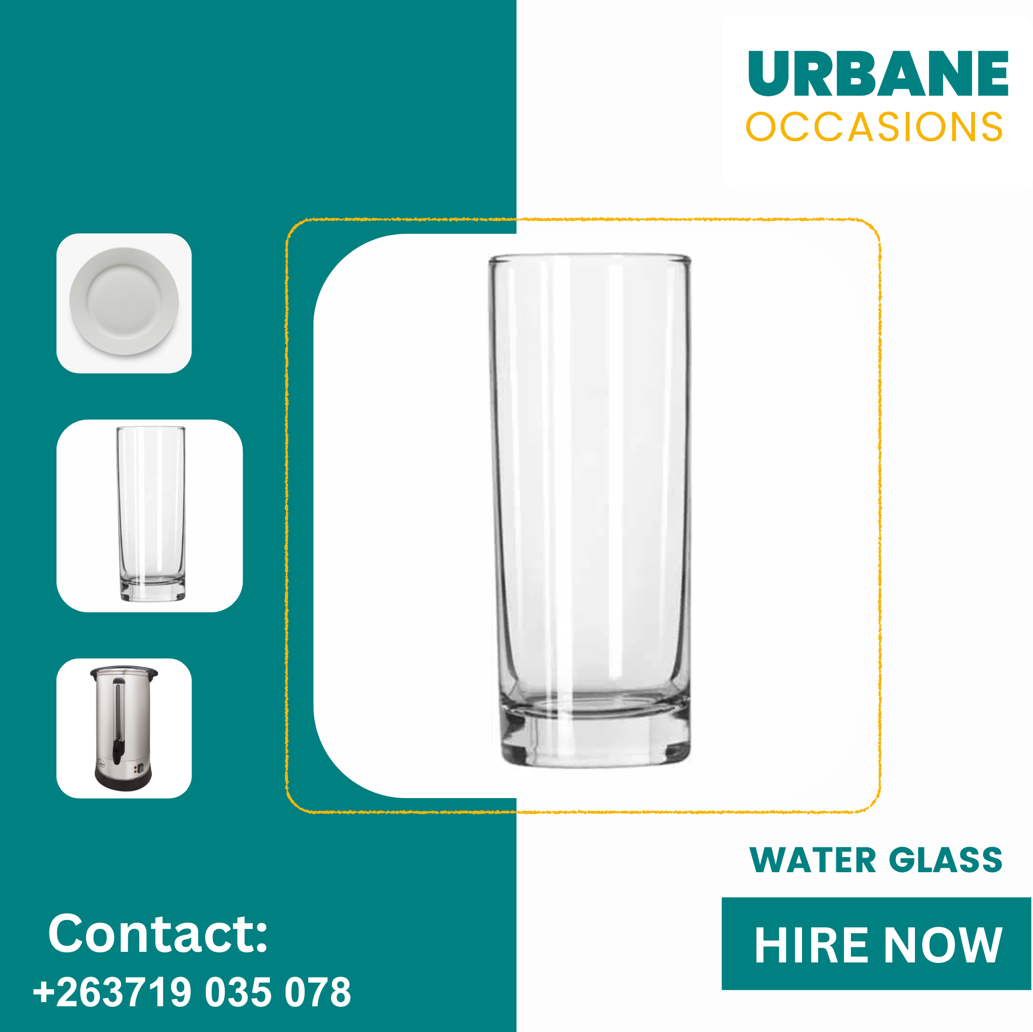 Clear Waterglass / Water glass for hire in Harare -Harare Party Decor Equipment for Hire in Harare