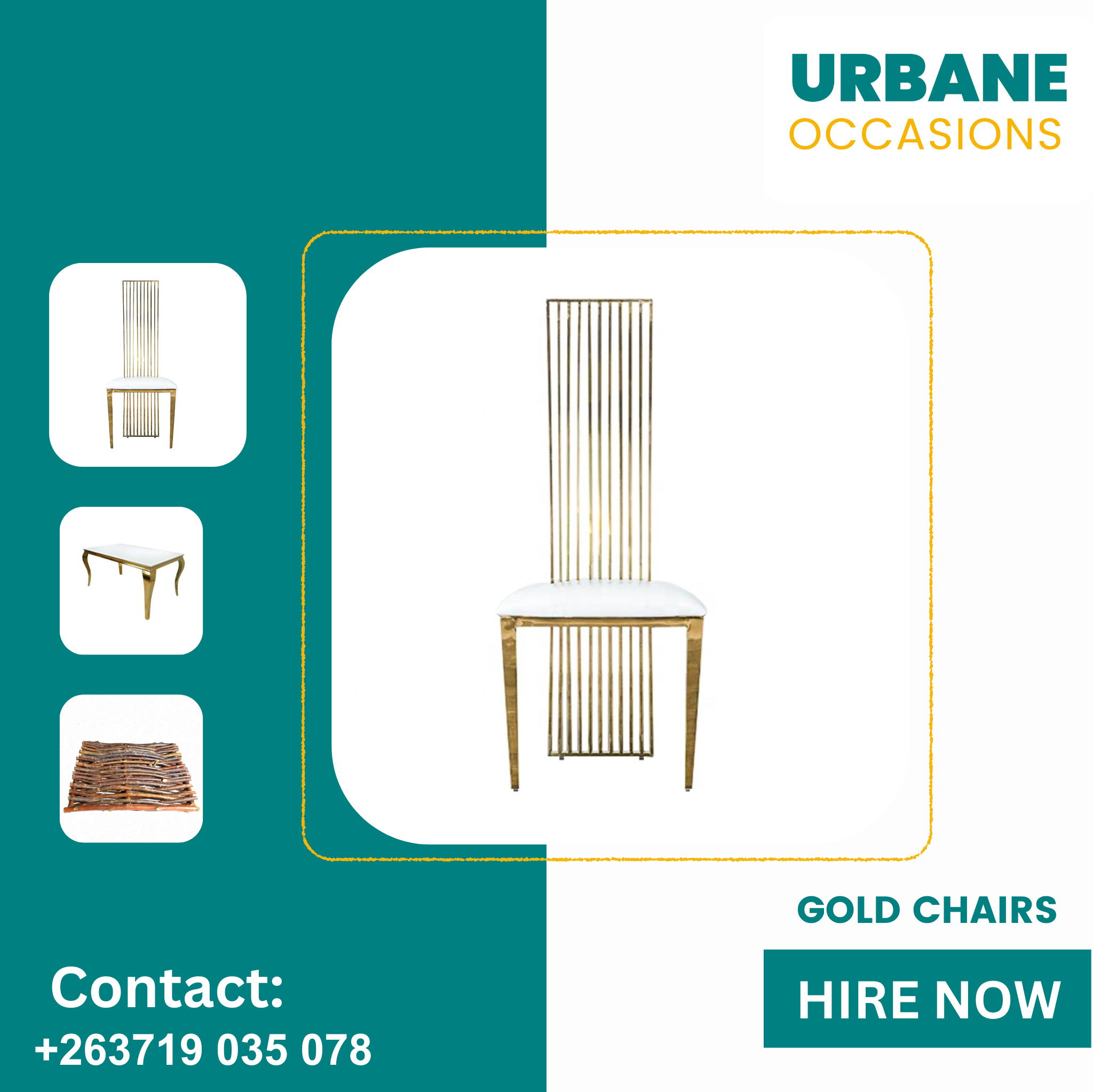 Gold Chairs for hire in Harare - Harare Roora Decor Equipment for Hire in Harare