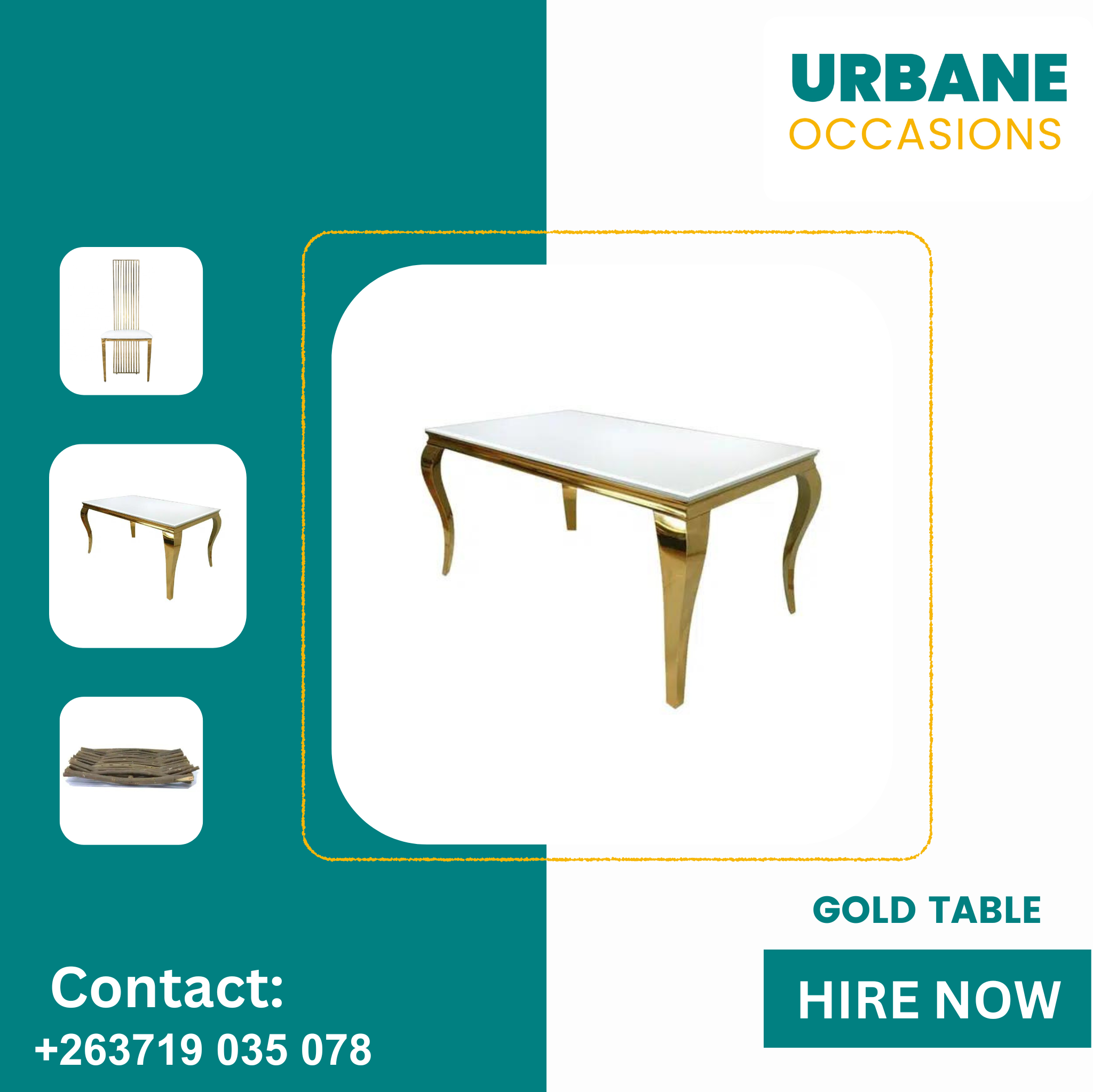 Gold table for hire in Harare -Harare Roora Decor Equipment for Hire in Harare