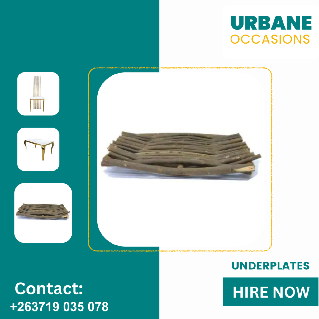 Wooden Rustic Underplates for hire in Harare -Harare Roora Decor Equipment for Hire in Harare