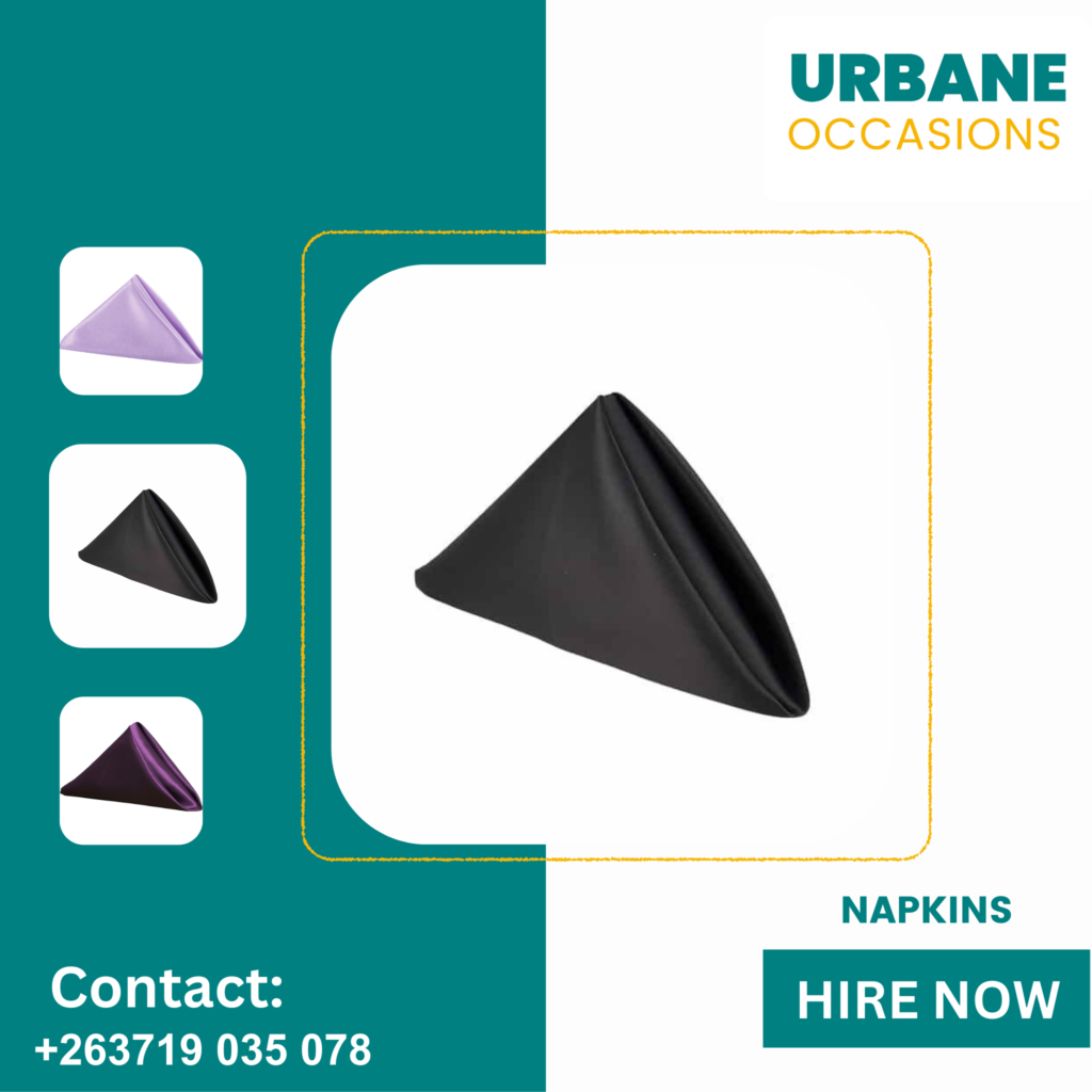 Black Napkins for hire in Harare - Wedding Decor Equipment for Hire in Harare