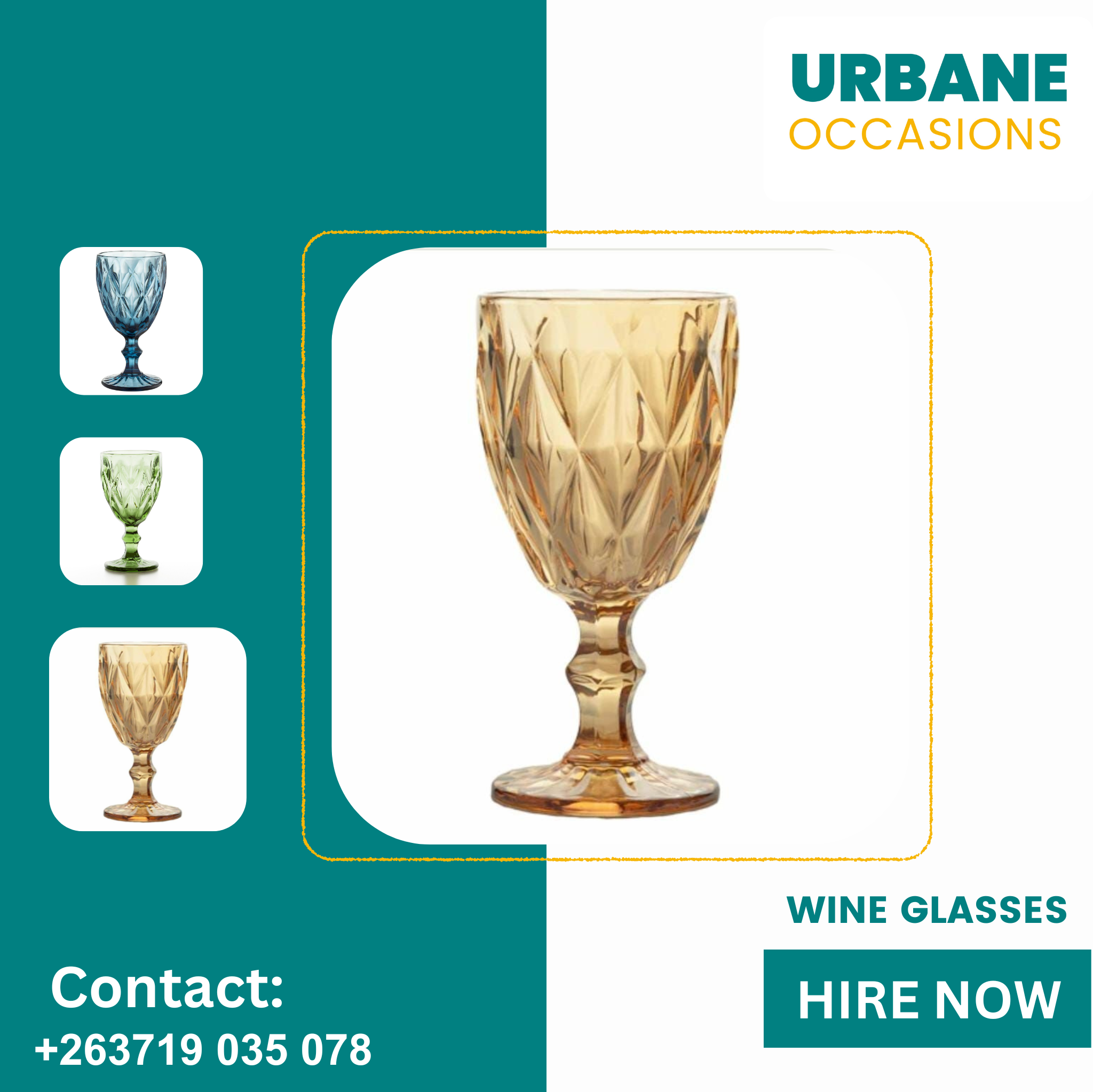 Harare Party Decor Equipment for Hire in Harare - Gold Wineglass for hire in Harare 