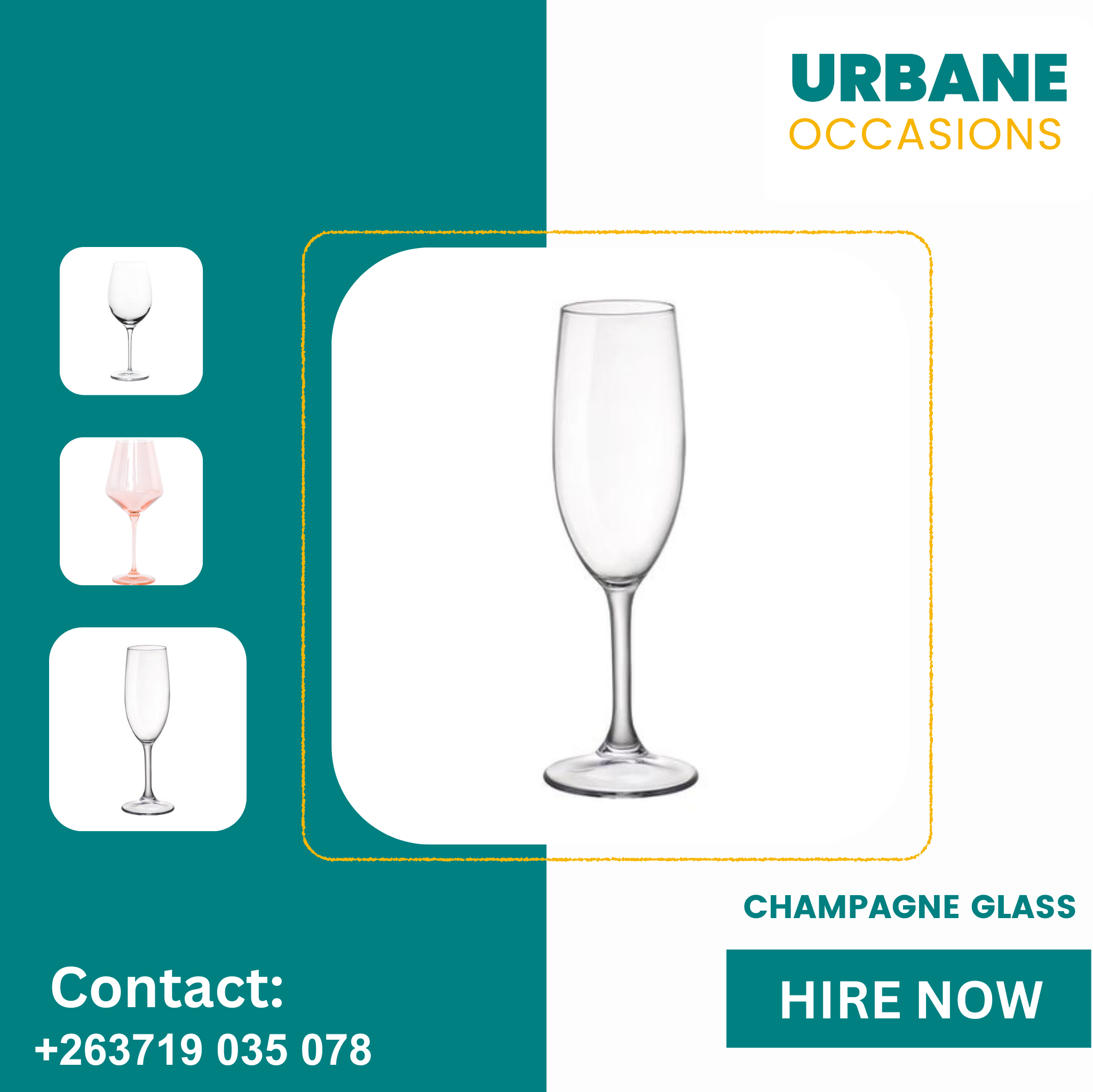 Clear Champagne Glass for hire in Harare - Harare Party Decor Equipment for Hire in Harare 