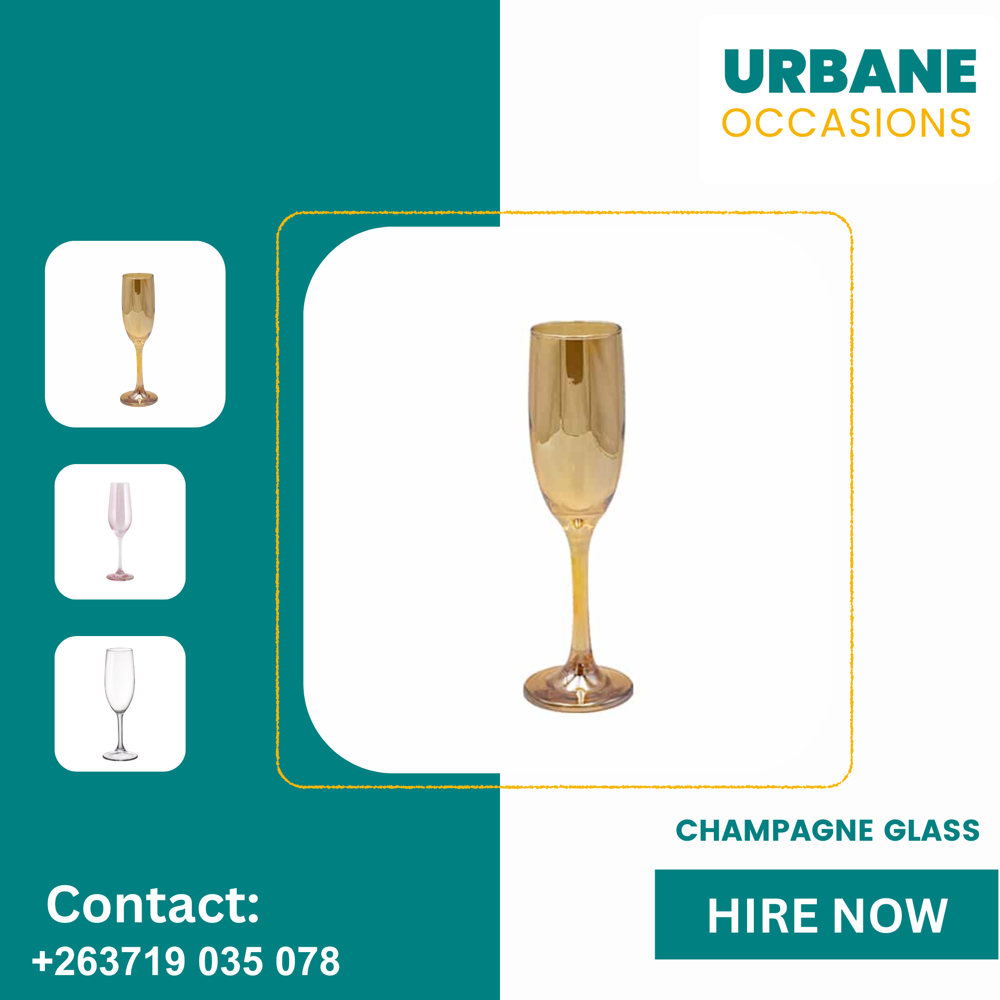 Gold Champagne Glass for hire in Harare - Harare Party Decor Equipment for Hire in Harare