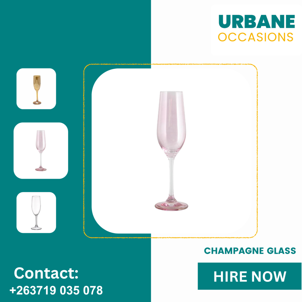 Pink Champagne Glass for hire in Harare - Harare Party Decor Equipment for Hire in Harare