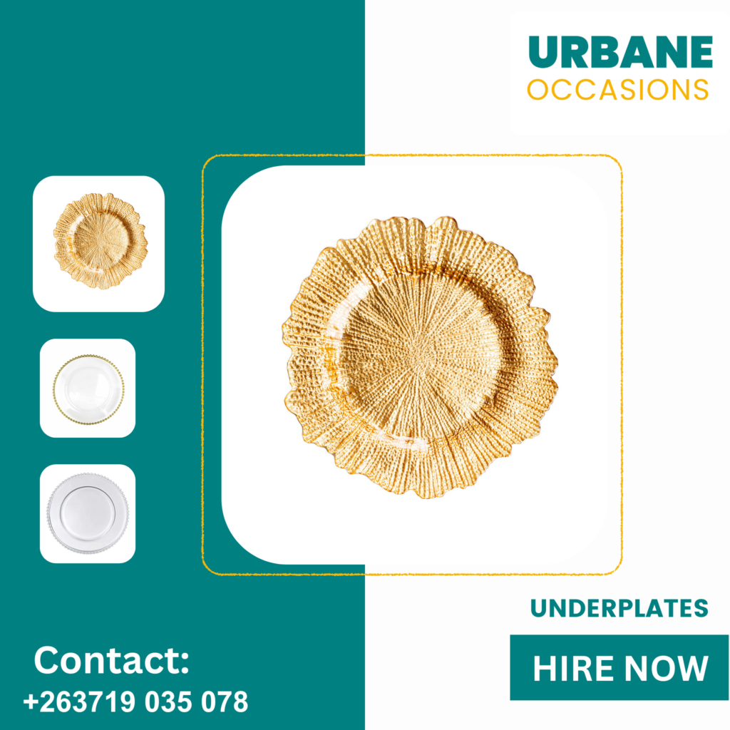 Gold underplates for hire in Harare - Harare Roora Decor Equipment for Hire in Harare