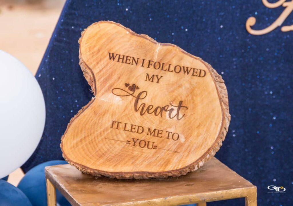 Misrue Events | Romantic message inscribed on a wood slate by Misrue events for a wedding In Zimbabwe | Zimbabwe wedding decor | Zimbabwe Wedding Planner Blog 