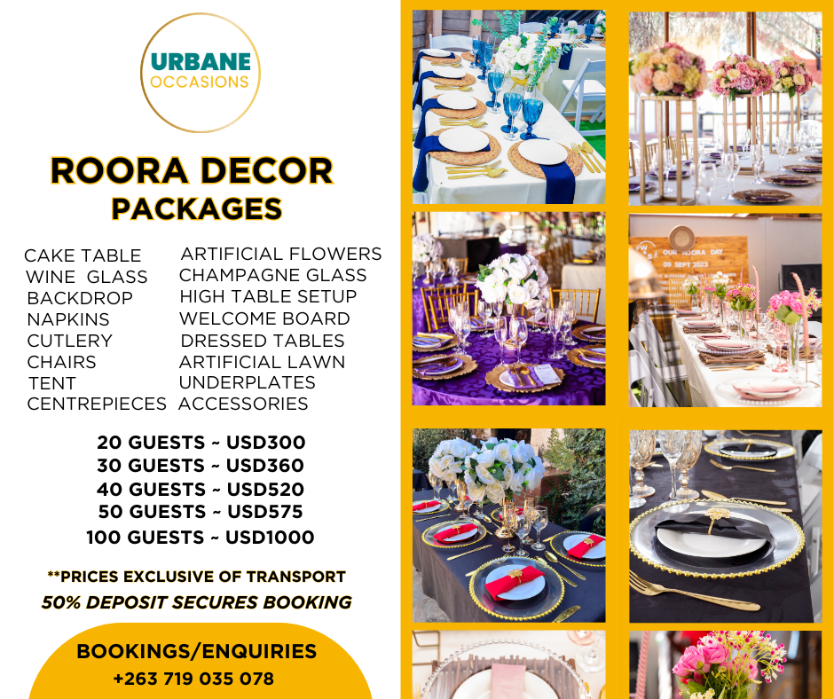 Harare Roora Decor Packages flyer by Urbane Occasions 